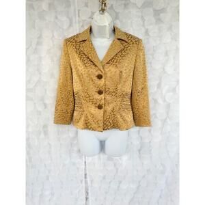 Vintage Kay Unger GOLD Damask Animal Print Blazer Jacket Evening Size 6 Formal